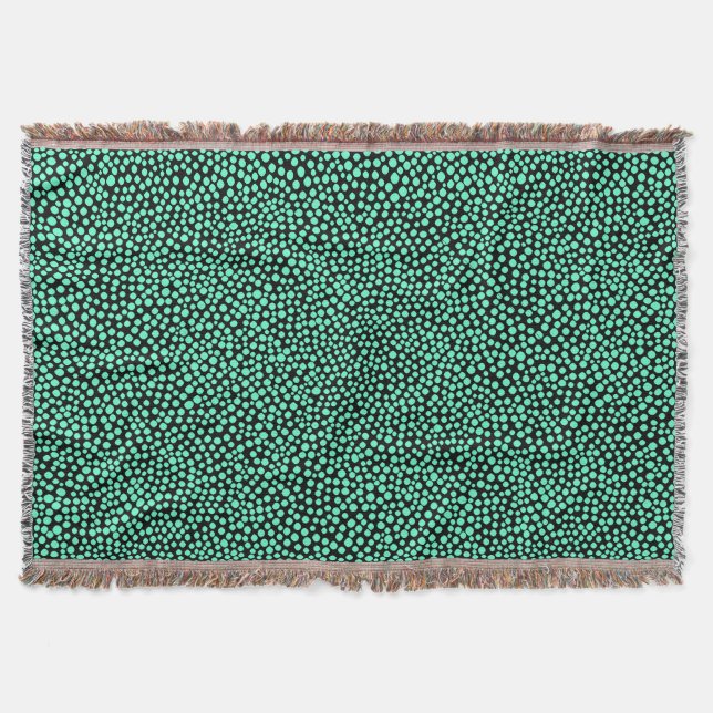 Random Spots - Turquoise on Black Throw Blanket (Front)