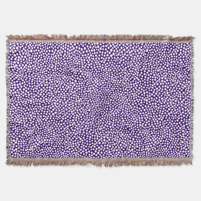 Random Spots - White on Deep Purple Throw Blanket (Front)