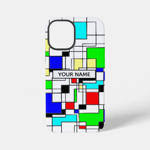 Random Squares Homage To Mondrian Custom Name iPhone 12 Mini Case