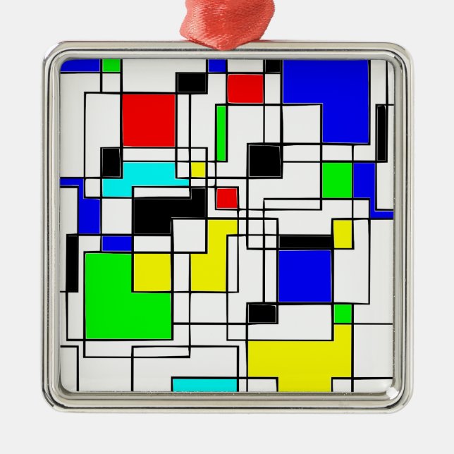 Random Squares Homage To Mondrian Metal Tree Decoration (Front)