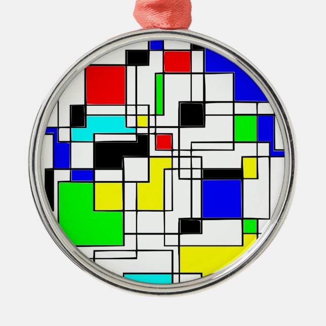Random Squares Homage To Mondrian Metal Tree Decoration (Front)