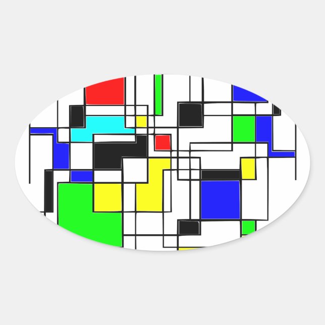 Random Squares Homage To Mondrian Oval Sticker (Front)