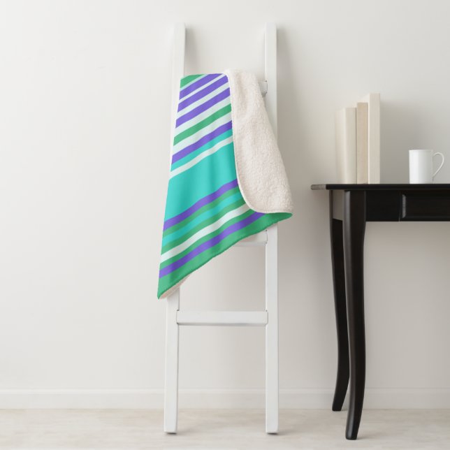 Random Stripes - Purple, Greens, Teal Sherpa Blanket (In Situ)