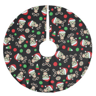 Random Sugar Skull Santa Brushed Polyester Tree Skirt