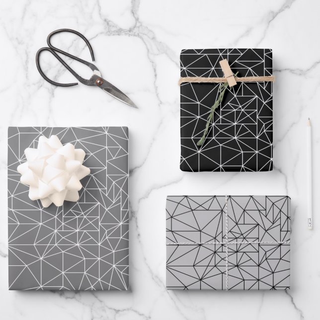 Random Triangles Grayscale Wrapping Paper Sheets (Front)