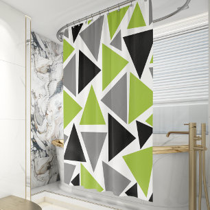 Random Triangles Lime Green Black Grey White Shower Curtain