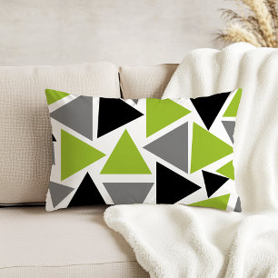 Random Triangles Lime Green Grey Black on White Decorative Cushion