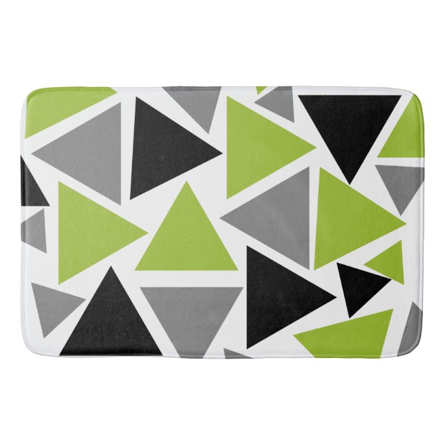 Random Triangles Lime Green Grey Black White Bath Mat (Front)