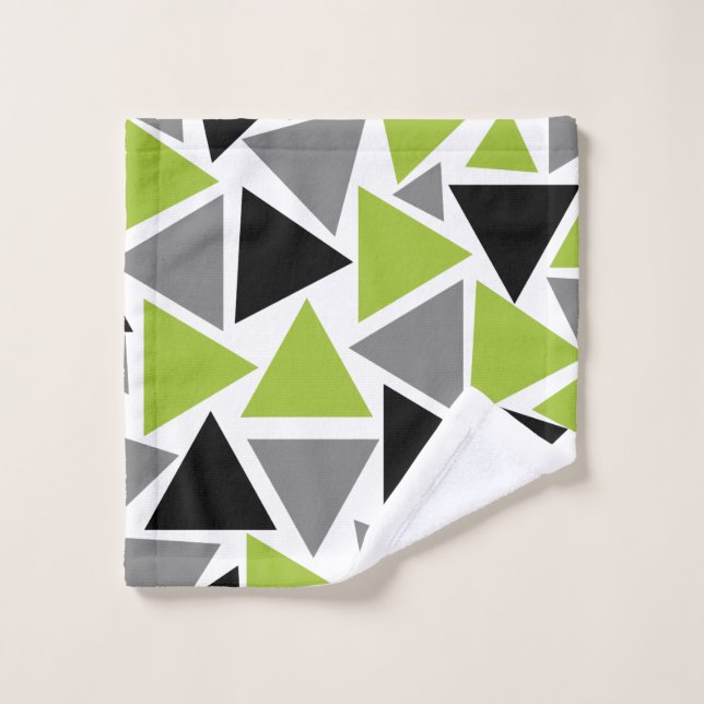 Random Triangles Lime Green Grey Black White Wash Cloth (Wash Cloth)