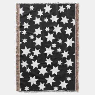 Random White Stars on Black Throw Blanket