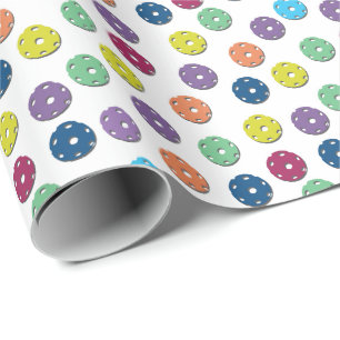 Random yellow, blue and purple pickleball pattern  wrapping paper