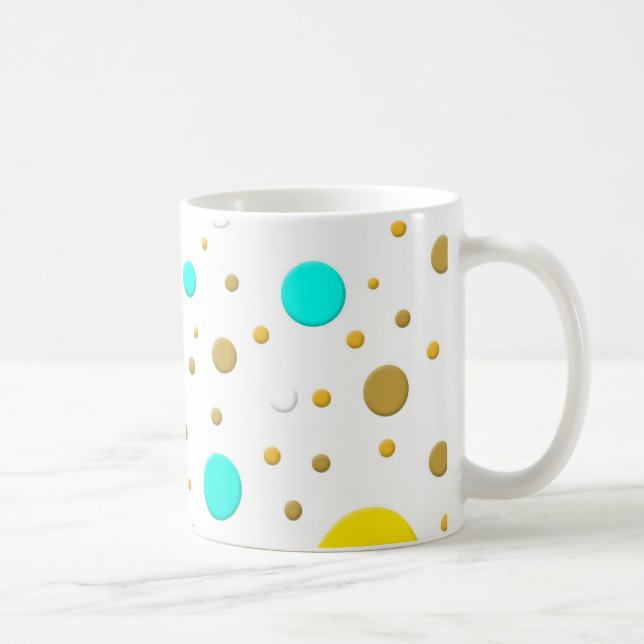 Random Yellow Teal Gold Dots Coffee Mug (Right)