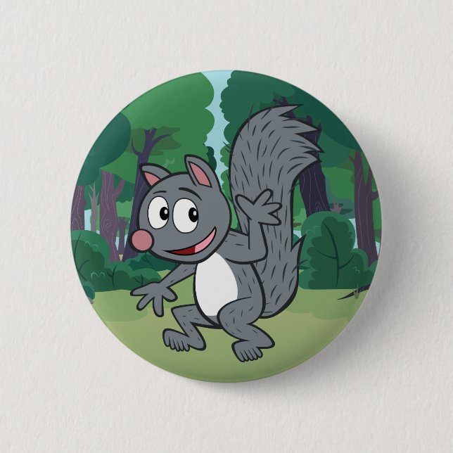 Ranger Rick | Grey Squirrel Waving 6 Cm Round Badge (Front)