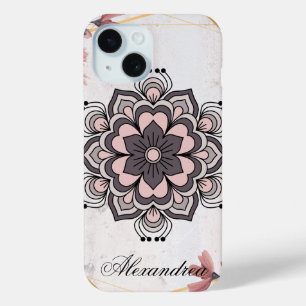 Rangoli Floral Art, Pink and Grey Calming Harmony iPhone 15 Case