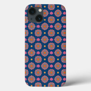 Rangoli Flowers and Polka Dots on Blue iPad Case