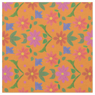 Rangoli Flowers, Polka Dots on Gold Custom Fabric