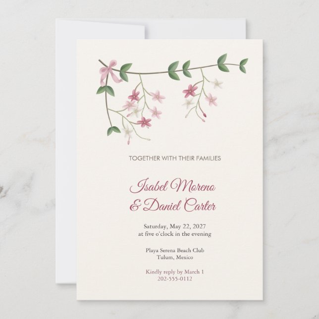 Rangoon Creeper Destination Wedding Invitation (Front)