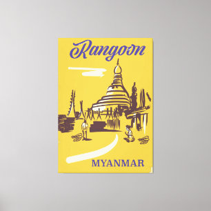 Rangoon Myanmar vintage travel poster Canvas Print
