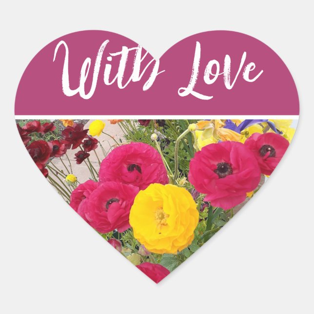 Rannunculus Flower Red floral With Love Heart Sticker (Front)