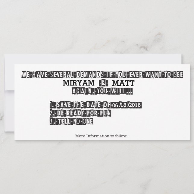 Ransom Note - Save the Date (Front)