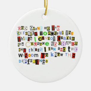 Ransom Note Serenity Prayer Ceramic Tree Decoration