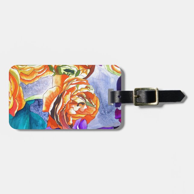 Ranunculus and Iris watercolour art Luggage Tag (Front Horizontal)