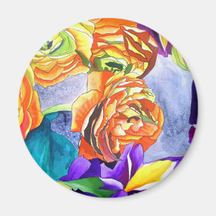 Ranunculus and Iris watercolour art Magnet
