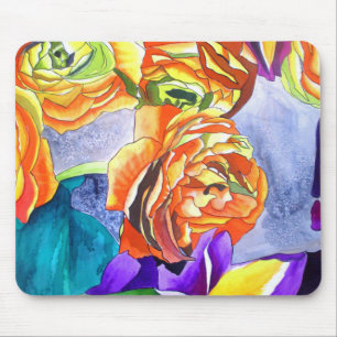 Ranunculus and Iris watercolour art Mouse Pad