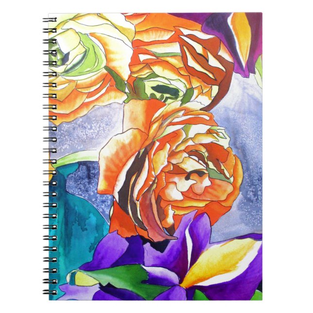 Ranunculus and Iris watercolour art Spiral Notebook (Front)