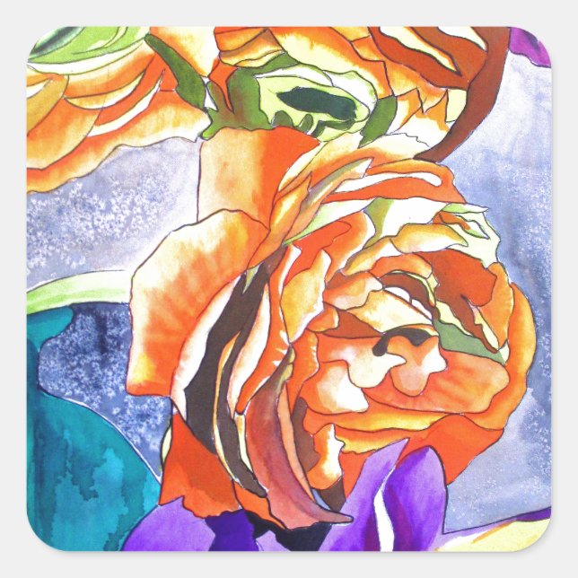 Ranunculus and Iris watercolour art Square Sticker (Front)