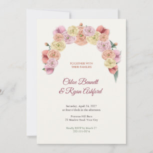 Ranunculus and Tulip Spring Crescent Wedding Invitation