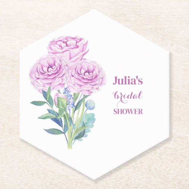 Ranunculus & Anemones Bridal Shower Personalised Paper Coaster (Front)