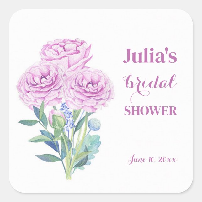 Ranunculus & Anemones Bridal Shower Personalised Square Sticker (Front)