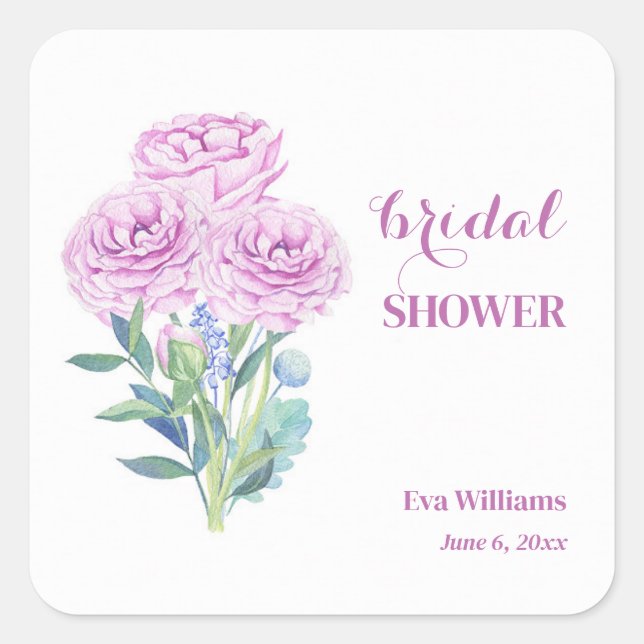 Ranunculus & Anemones Customisable Bridal Shower  Square Sticker (Front)