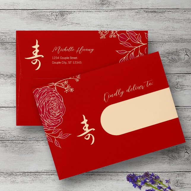 Ranunculus Chinese Longevity Birthday Invitation Envelope (Creator Uploaded)