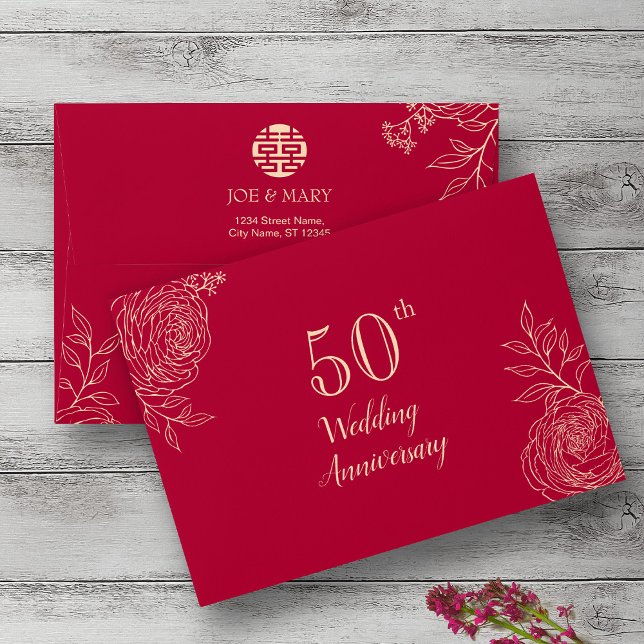 Ranunculus Chinese Wedding Anniversary Invitation Envelope (Creator Uploaded)