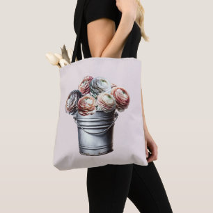 Ranunculus in Tin Pail Rustic Glam Pink Tote Bag