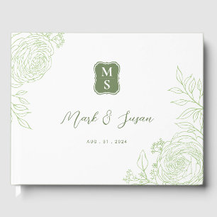 Ranunculus Line Art Monogram Wedding  Guest Book