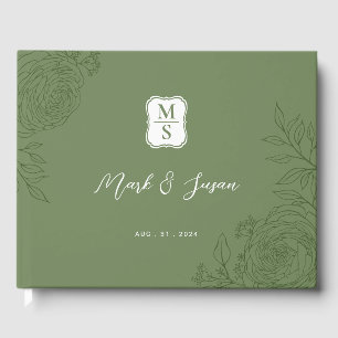 Ranunculus Line Art Monogram Wedding Guest Book
