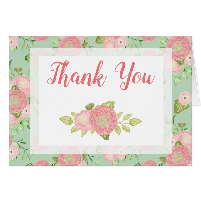 Ranunculus Mint Floral Spring Thank You Card (Front Horizontal)