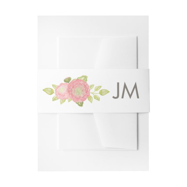 Ranunculus Monogram Floral Wedding Invitation Belly Band (Front Example)