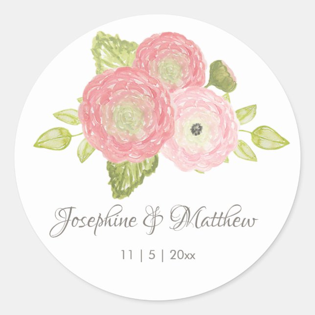 Ranunculus Peach Floral Wedding Stickers (Front)