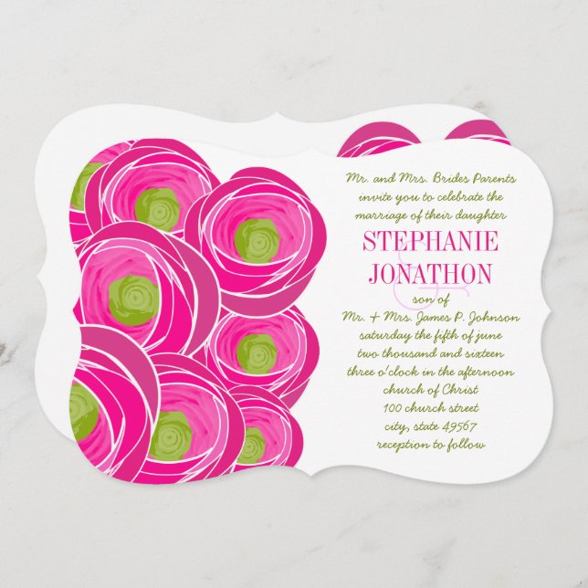 Ranunculus Rose Lime Fuchsia Modern Wedding Invite (Front/Back)