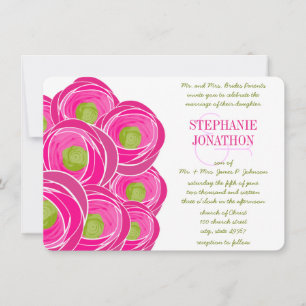 Ranunculus Rose Lime Fuchsia Modern Wedding Invite