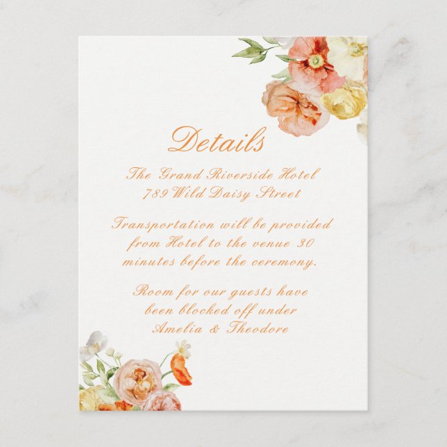 Ranunculus Summer Garden Wedding Details Card (Front)