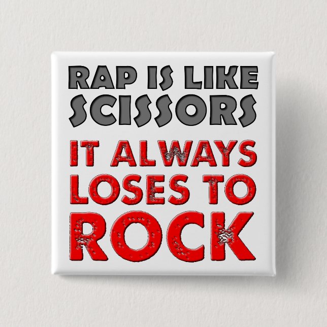 Rap Versus Rock Paper Scissors Funny Button Badge (Front)