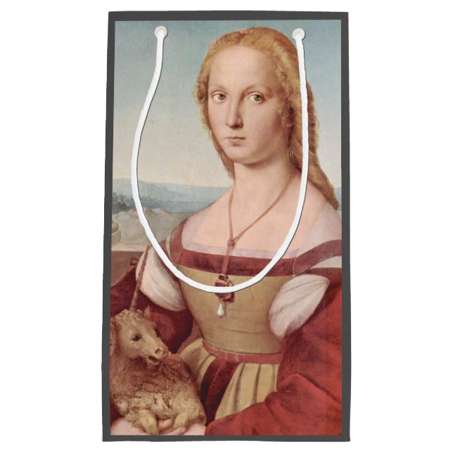 Raphael Lady and the Unicorn Classic fine art Small Gift Bag (Front)