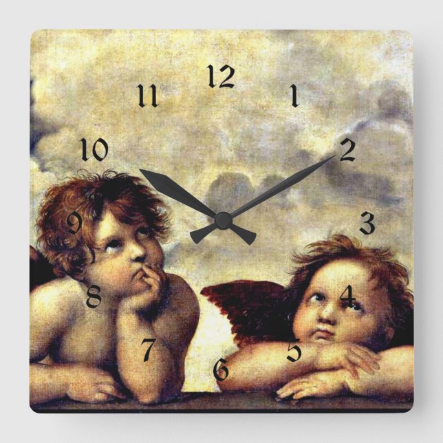 Raphael: Putti, Detail from the Sistine Madonna Square Wall Clock (Front)