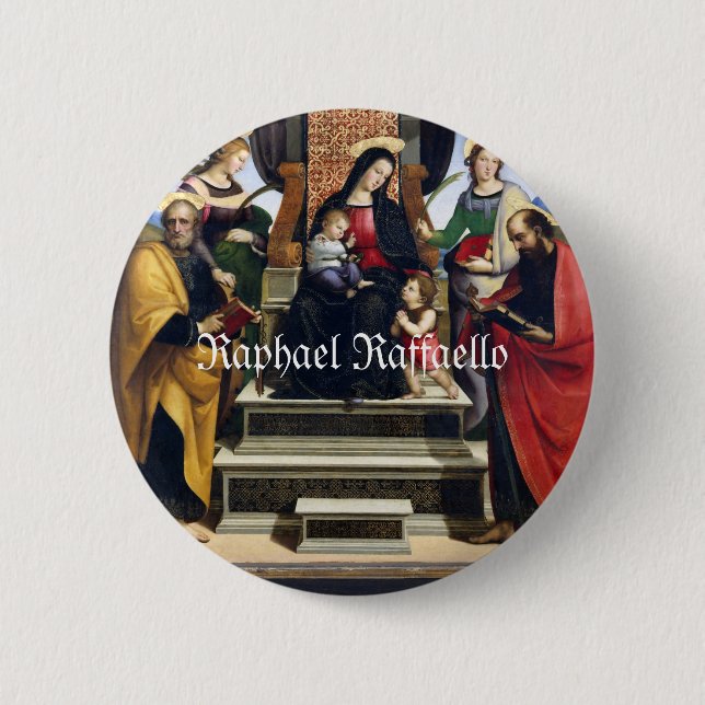 Raphael Raffaello Madonna and Child Enthroned 6 Cm Round Badge (Front)