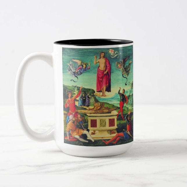 Raphael Resurrection Of Jesus Christ Art Two-Tone Coffee Mug (Left)